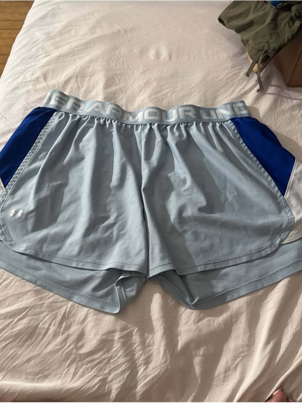Under Armour Women's Light Blue Athletic Shorts with Blue Panels